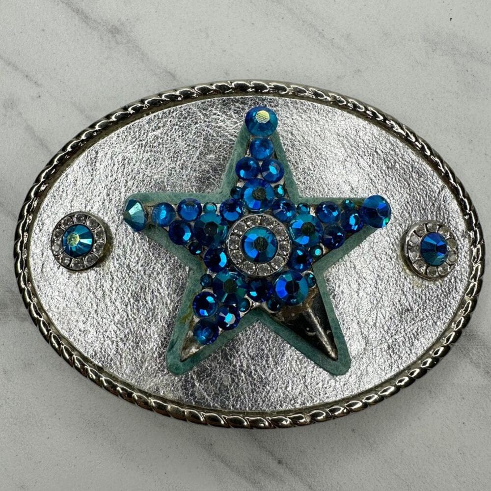 Blue Rhinestone Studded Star Belt Buckle ✨